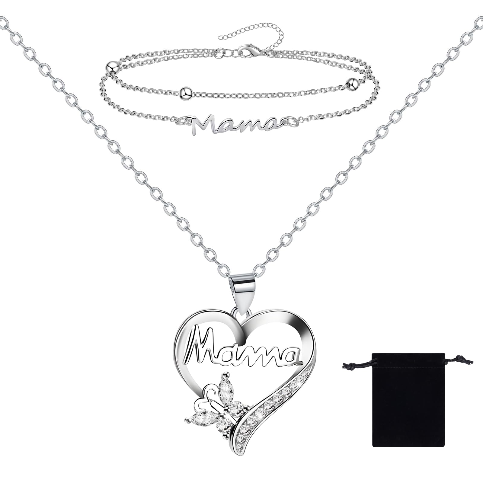 Fantasyon Regalos para Madres, Collar Mamá Pulsera Mamá, Regalo Dia De La Madre de Acero Inoxidable, Regalo Cumpleaños Mujer Mama Abuela San Valentín