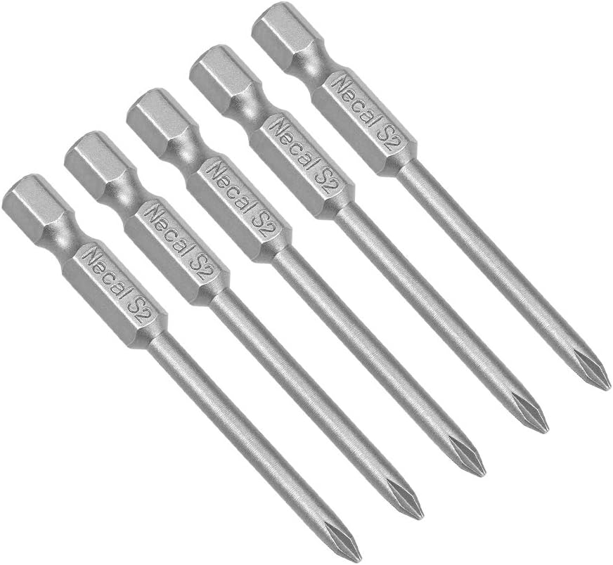 uxcell 5 Pcs 2.5mm PH0 Magnetic Phillips Screwdriver Bits, 1/4 Inch Hex Shank 2.56-inch Length S2 Power Tool
