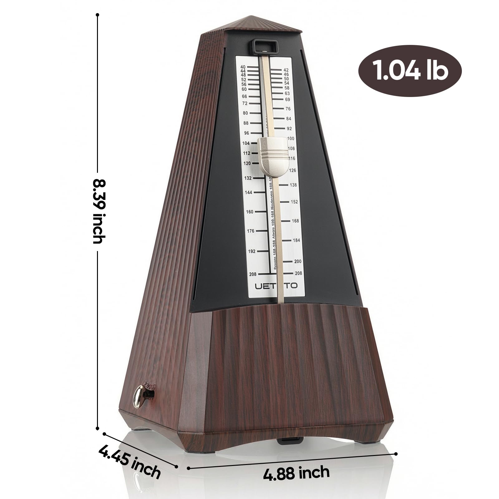 Ueteto Metrónomo para piano, guitarra, batería, práctica de violín, metrónomo mecánico con sonido fuerte para músicos principiantes, intermedios y avanzados (grano de madera)
