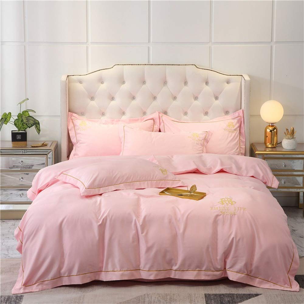 Housse de couette en soie lavée rose pour une chambre cocooning au motif nordique doux