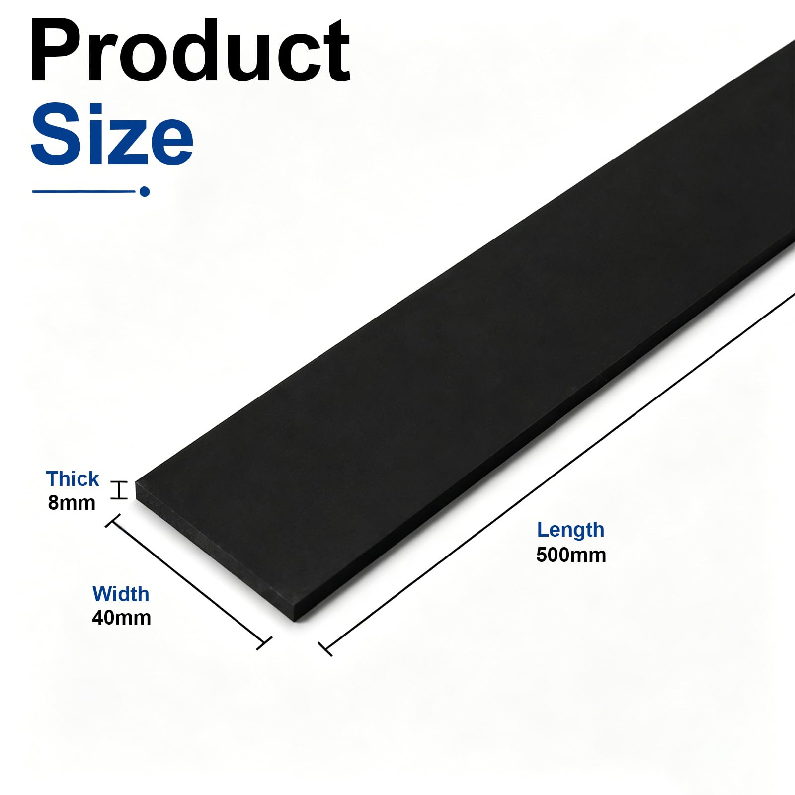 2 Pièces Barre Plate en Plastique ABS Noir Bande Rectangulaire en ABS Noir 500mmx40mm Épaisseur 2-8mm pour Artisanat DIY et CNC Automobile,500x40x8mm