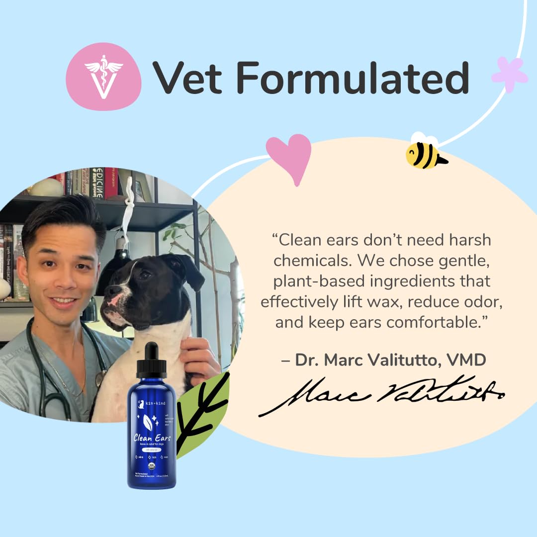 kin+kind Organic Dog Ear Drops & Cleaner Solution - Easy-to-Use Ear Wash for Dogs - Cleans Wax, Dirt & Odor - Gentle Ear Cleaning w/Witch Hazel, Aloe Vera & Tea Tree Oil - Made in USA - 4 fl oz - image 7