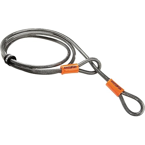 Kryptonite KryptoFlex Security Cable, 2.6FT/4FT/7FT/30FT Long Braided Steel Flex Bike Lock Anti-Theft Cable with Looped Ends for Outdoor Equipment, U-Lock and Padlock, 5mm-10mm Thick,Grey/Orange