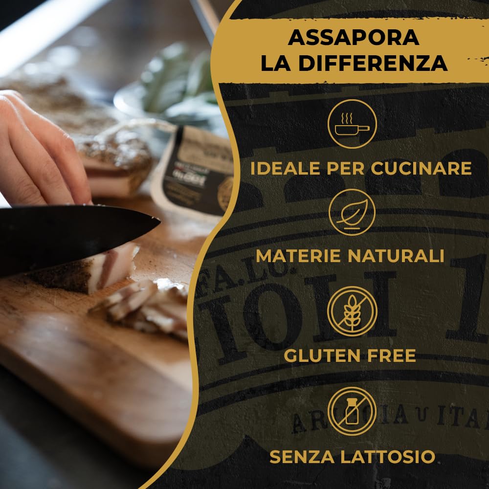 FA.LU.CIOLI Guanciale di Maiale con Pepe - Made in Italy IGP - Sottovuoto - Salumi Artigianali Italiani Senza Lattosio e Gluten Free - Tradizione e Qualità da Oltre 100 Anni - 1kg