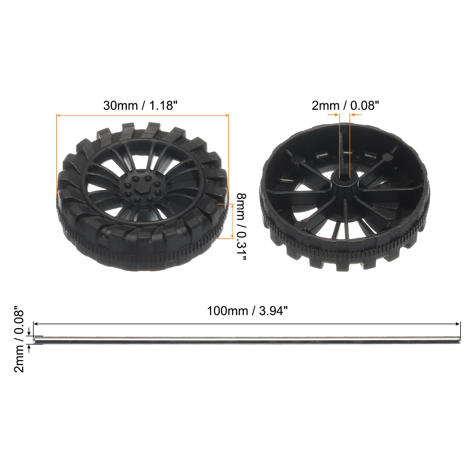 QUARKZMAN 200pz Ruote Per Modellini 30x9mm Con Assi In Ferro - Per Auto RC E Aerei Fai-da-Te