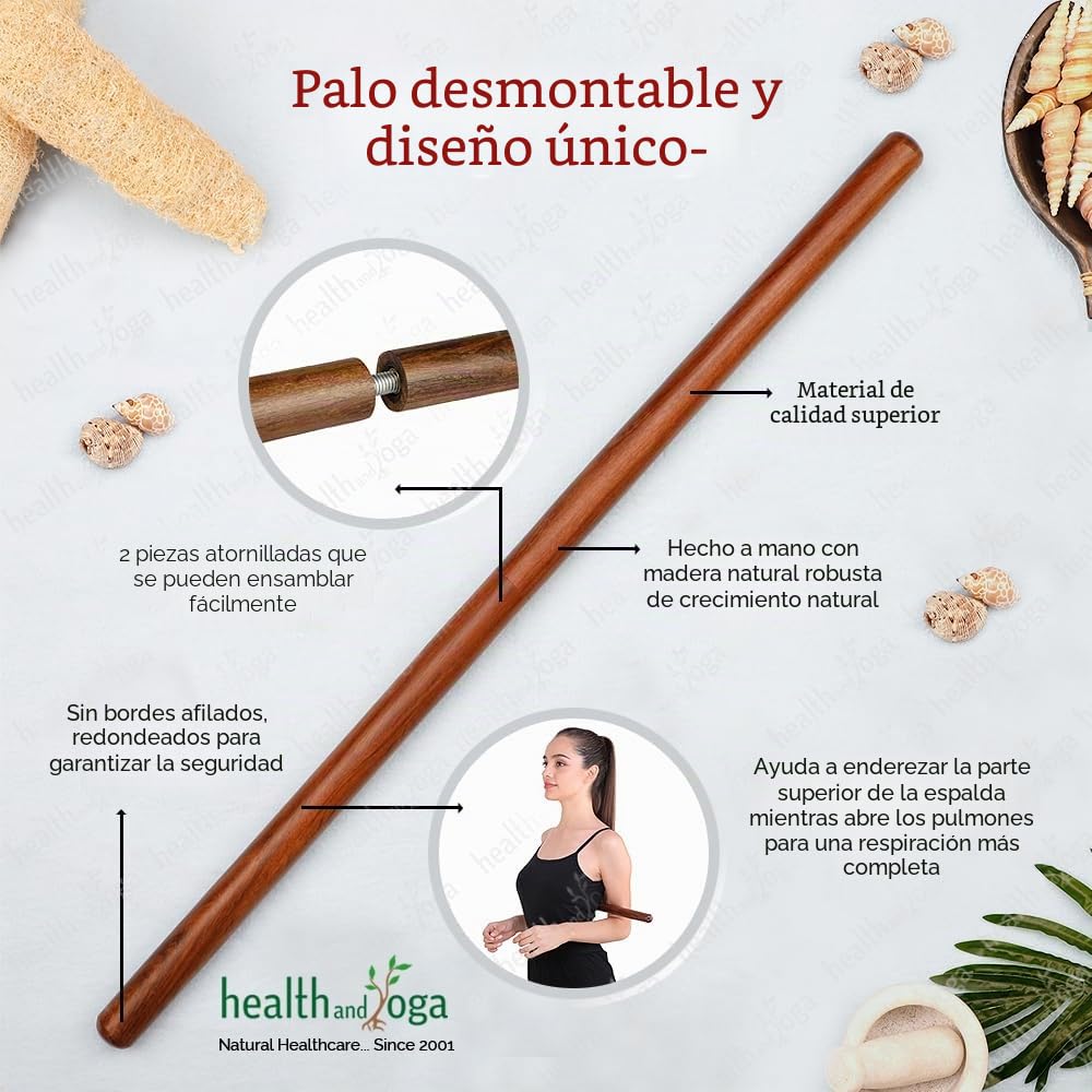 StretchNHeal Multi-Use Wooden Yoga Stick – Physical Workout Exercise Dowel, Stretch and Mobility Stick - Easy Carry, Collapsible and Portable Posture Corrector Pole