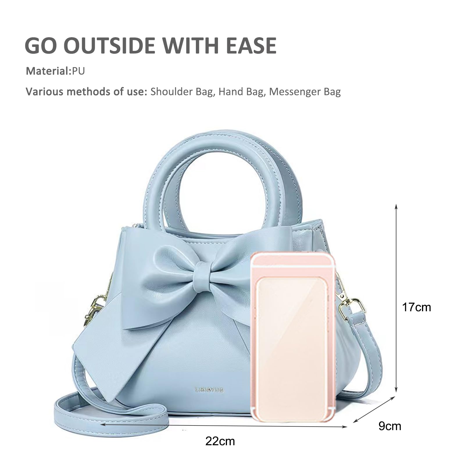 NICOLE & DORIS Umhängetasche für Damen Kleine Handtaschen mit Schleife Henkeltasche PU Leder Niedliche Schultertasche Mädchen Crossbody Bag Satchel Tasche