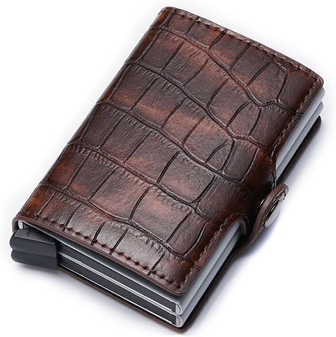 ANHCRA Card Folder Anti-theft Card Holder Blocking Aluminium Leather Business ID Credit Card holder Men Slim Double Case Wallet Purse (Color : Coffee)