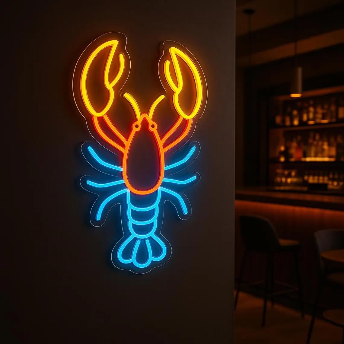 Lobster Neon Sign – Coastal LED Wall Decor for Seafood Restaurant or Kitchen