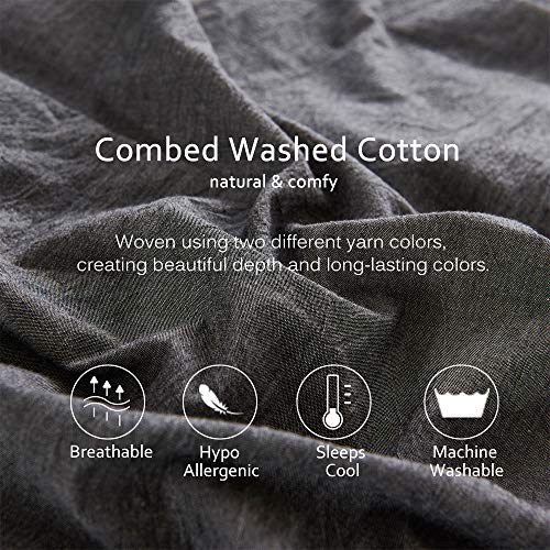 Cotton Chambray Pillow Shams, 2 Pieces Pillowcases Set, 20"X26" Pillow Cover With Decorative Flange, Charcoal Gray/Standard #TOP6