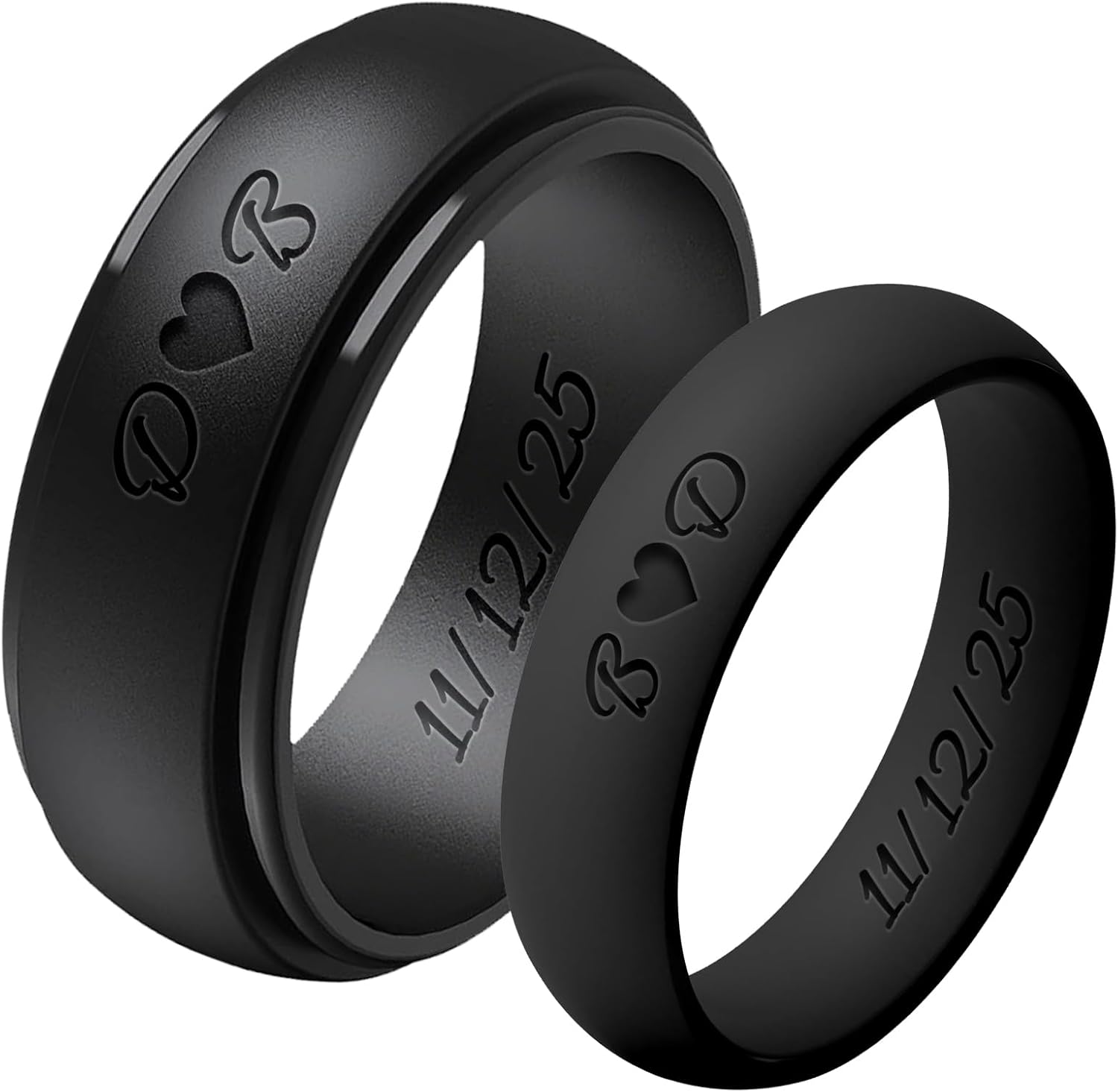 2Pcs Personalized Silicone Wedding Bands for Couples 5MM+8MM, Custom Breathable Rubber Rings for Women Men, Promise Ring for Couple Engrave, Soft, Safe, Matte Finish Gift for Him and Her Style 4 - Image 1 of 7