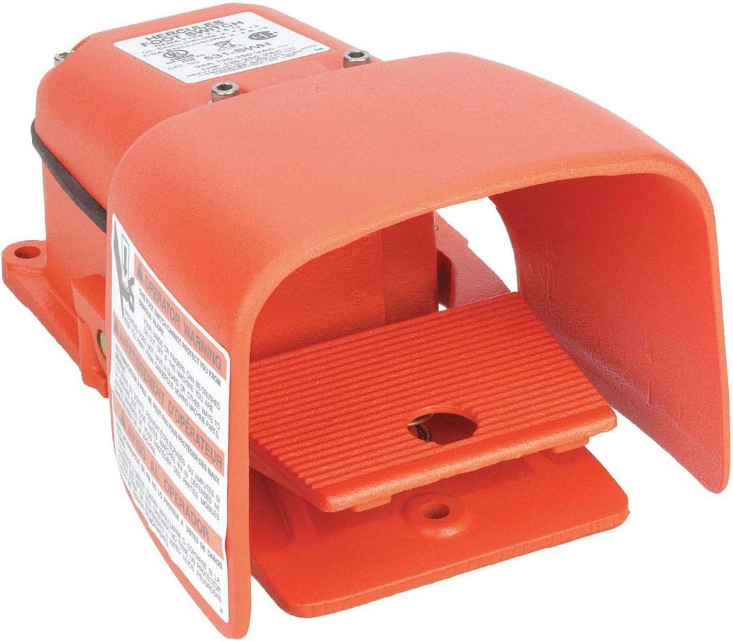 Linemaster 531-SWH Hercules Foot Switch, Electrical, Single Pedal, Momentary, Single Stage, Full Aluminum Guard, Orange