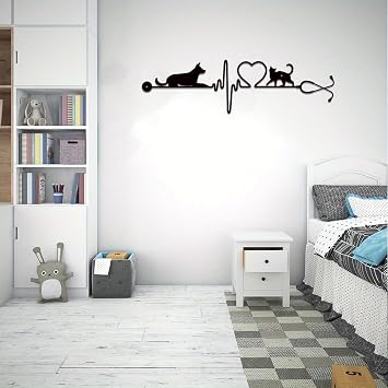 YBLCOZYC Vet Metal Wall Art - Heartbeat Line with Cat & Heart Silhouettes, Durable Veterinary Clinic Decor, Inspirational Gift for Vet Students & Professionals - Pet-Themed Holiday & Graduation Decor
