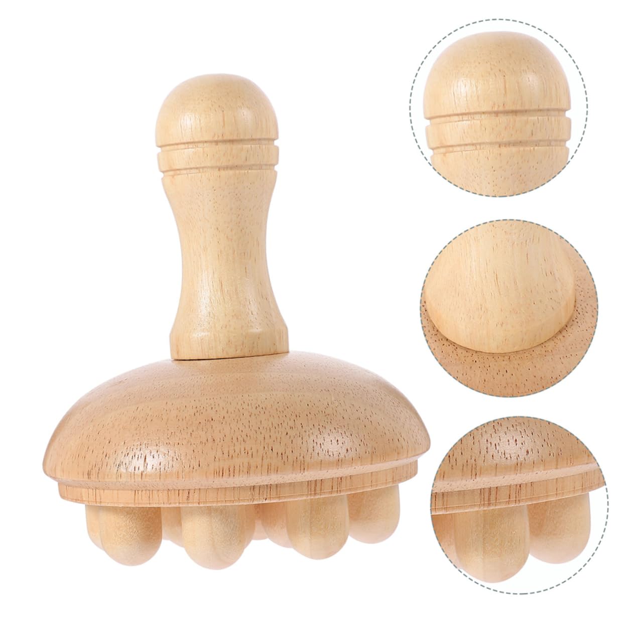 2 Stück Kopfhautmassagekamm aus Gummibaumholz, Rund, Beige