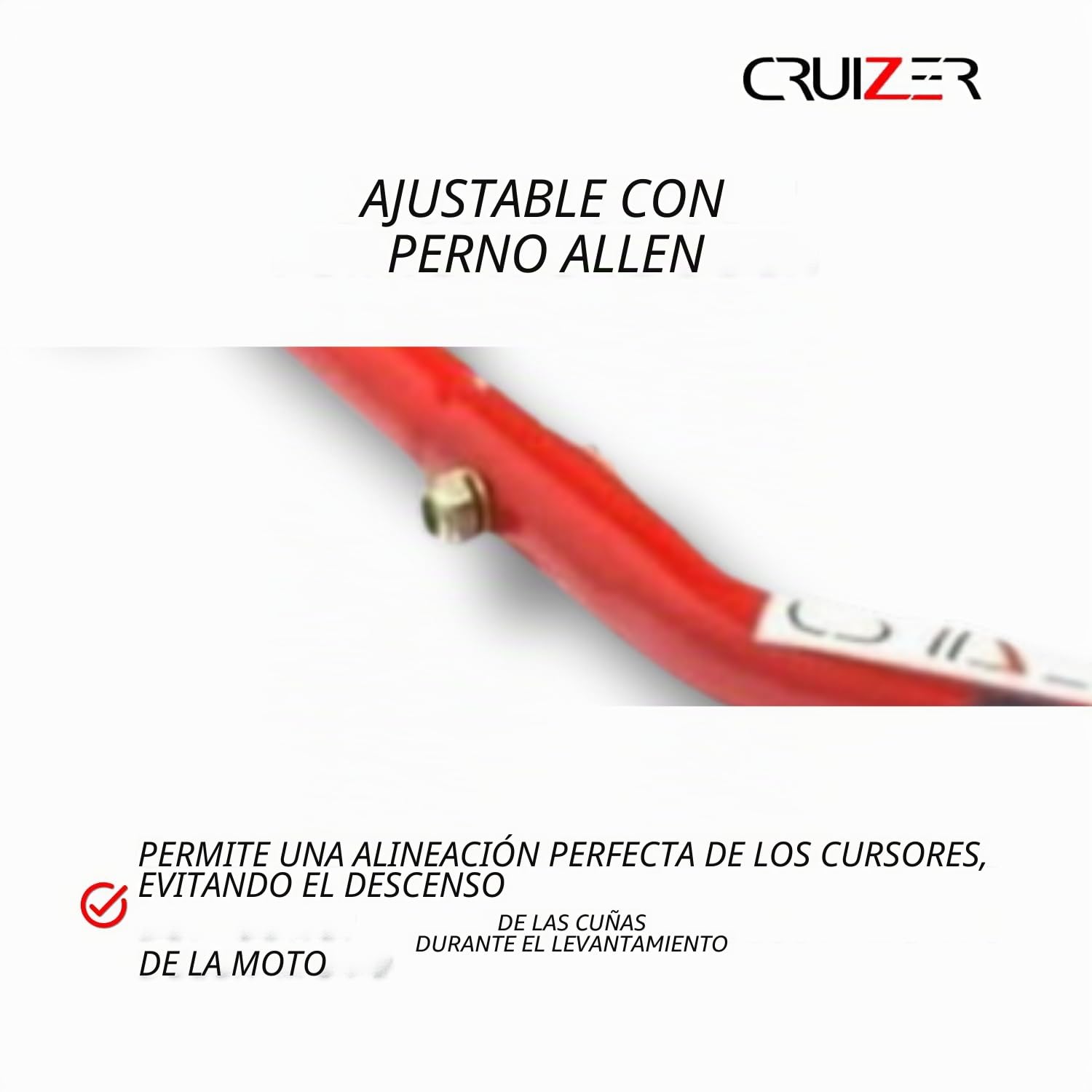 CRUIZER Caballete delantero para moto con enganches de conos + caballete trasero con placas ajustables con ruedas subyacentes, barras y refuerzos laterales. Carga máxima de 600 kg