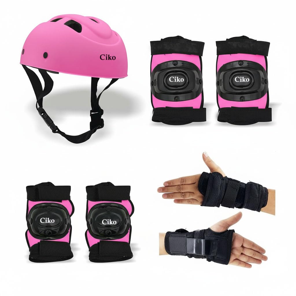 Ciko Kids Sports Protective Gear Set from Beginner to Advanced for 3-5-8-14 Years Boys Girls with Knee and Elbow Pads Wrist Guards Set for Skateboarding, Cycling & Roller Skating Scooter (Pink)-image-18