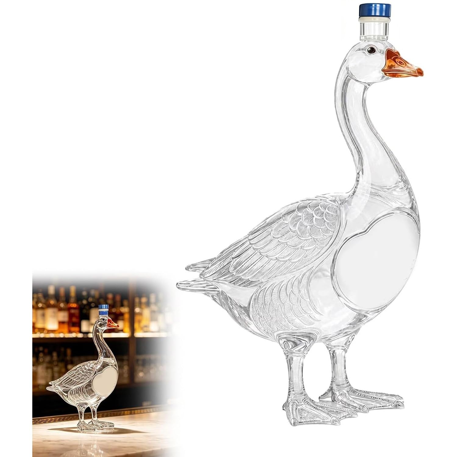 Grey Goose 30th Anniversary Vodka Bottle, Grey Goose Whiskey Glass Bottle, 350ml Borosilicate Glass Liquor Decanter, 3D Goose Bottle for Whisky, Spirits and Wine, Home Bar Display (Transparent)
