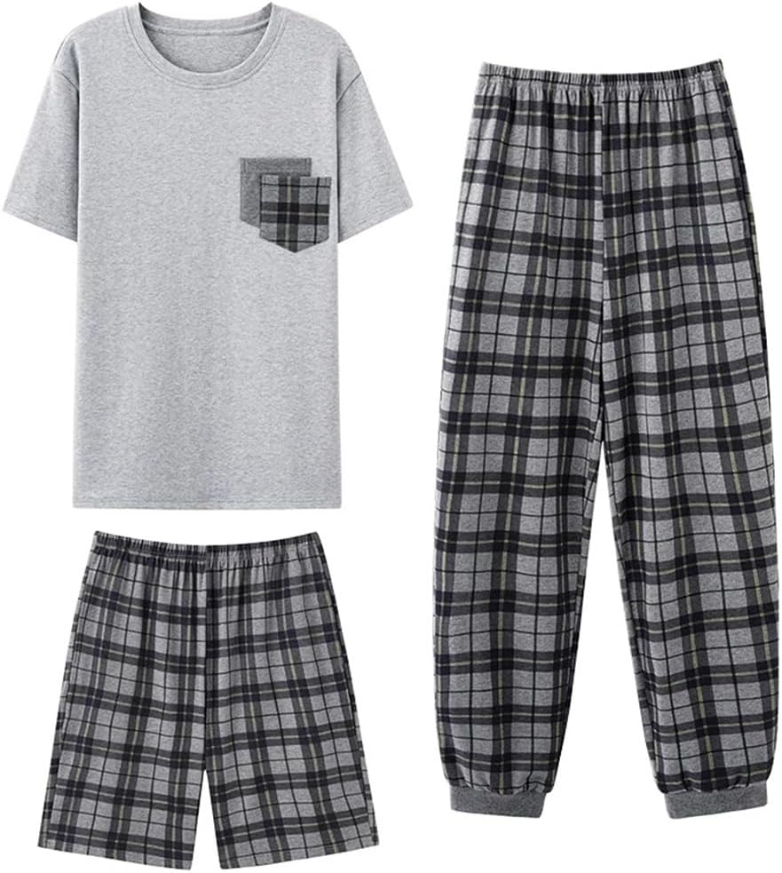 3 Piece Men's Cotton Pajama Set Casual Sportswear Pajamas Size for Men