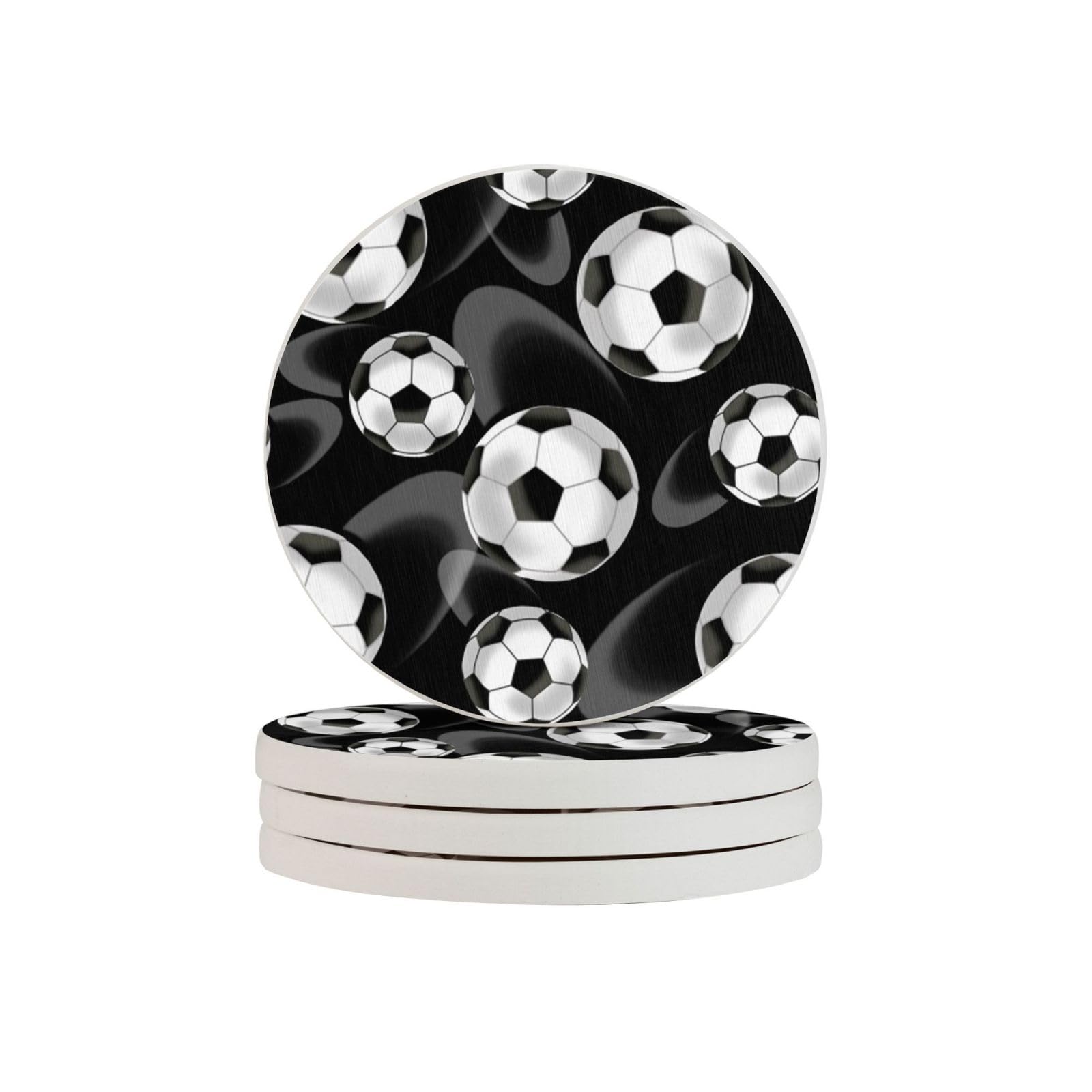 Dessous de verre rond diatomite football noir absorbant pour verre et tasse