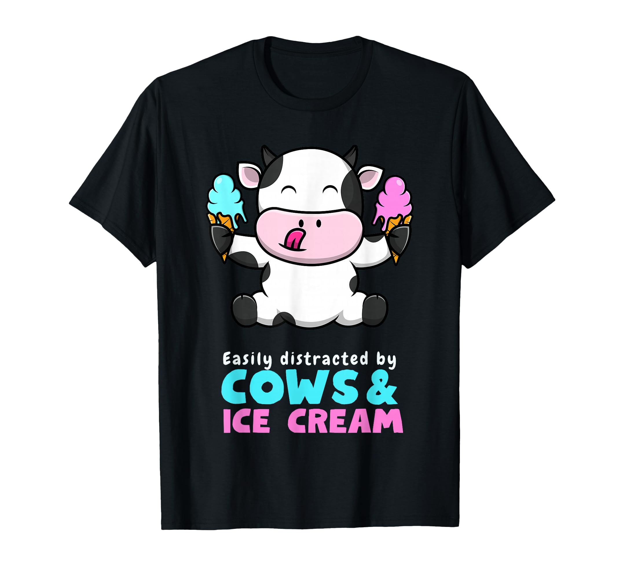 Easily Distracted by Cows and Ice Cream funny Cow boys girls T-Shirt