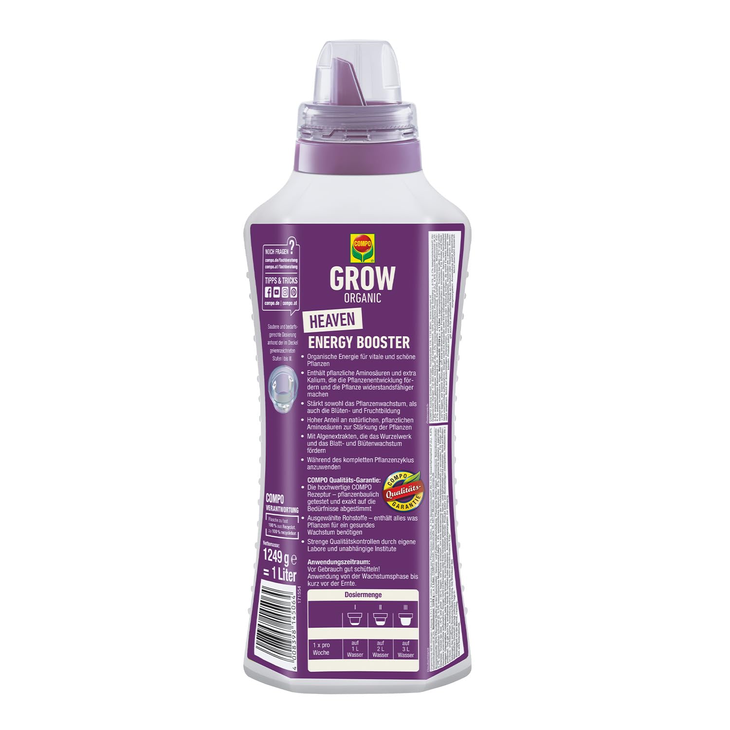 COMPO GROW ORGANIC Heaven Energy Booster 500 ml für vitale und schöne Pflanzen dank natürlicher Aminosäuren und Algenextrakten, lila