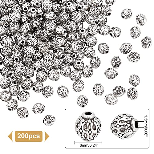 Image of PH PandaHall 200pcs Tibetan Style Spacer Beads 6mm Round Alloy Antique Silver Beads Metal Spacers Charm Bead for Bracelet Necklace Jewelry Making DIY Craft, Hole: 1.5mm
