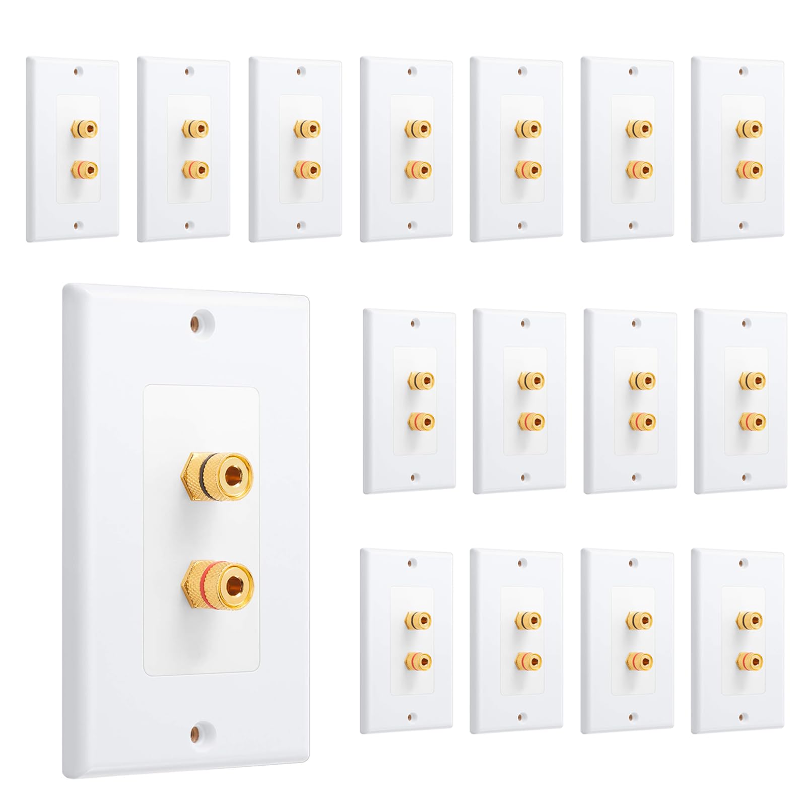 Weewooday 16 Pcs Speaker Wall Plate Gold Plated 2 Connector Banana Plug Wall Plate for in-Wall Speaker Wire, Surround Sound &amp; Audio Systems