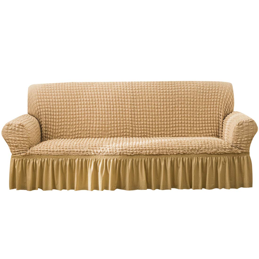 YAOYI Stretch Sofa Cover with Skirt, 1/2/3/4 Seater Seersucker Full Cover Sofa Protective Cover, Polyester Spandex Fabric (2 Seater,H)