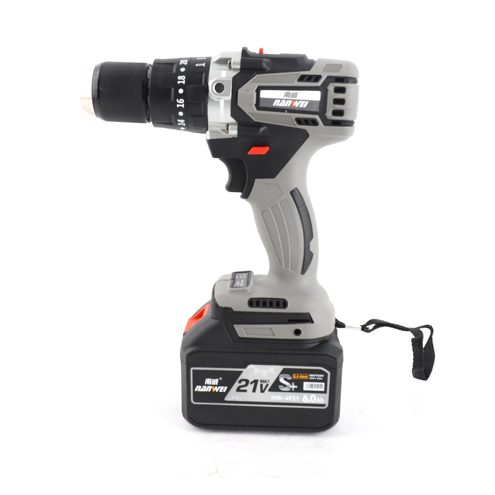 Taladro atornillador inalámbrico HUIOP Taladro atornillador inalámbrico Paquete de 2 baterías 21V 6.0A Par máximo 200N.m Portabrocas sin llave de metal de 1/2 pulgada 20 + 3 posiciones 0-1550RMP Desto