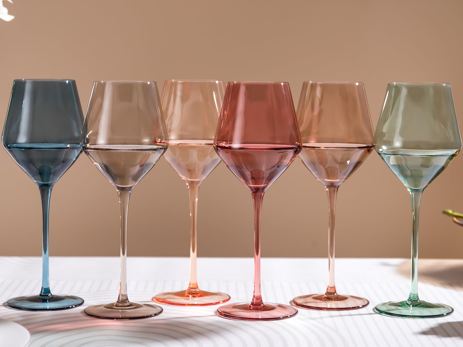 Set Of 6 Colored Wine Glasses - 17.5oz Hand-Blown Crystal Stemware With Long Stem & Thin Rim, Multicolor Set For Red/White Wine, Wedding Gift