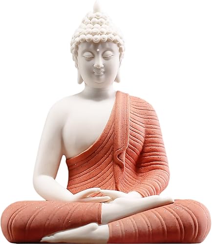 Houlu Estatua de Buda roja de cerámica de 6 pulgadas para exteriores, estatua de Buda pequeña, estatua de Buda para decoración del hogar