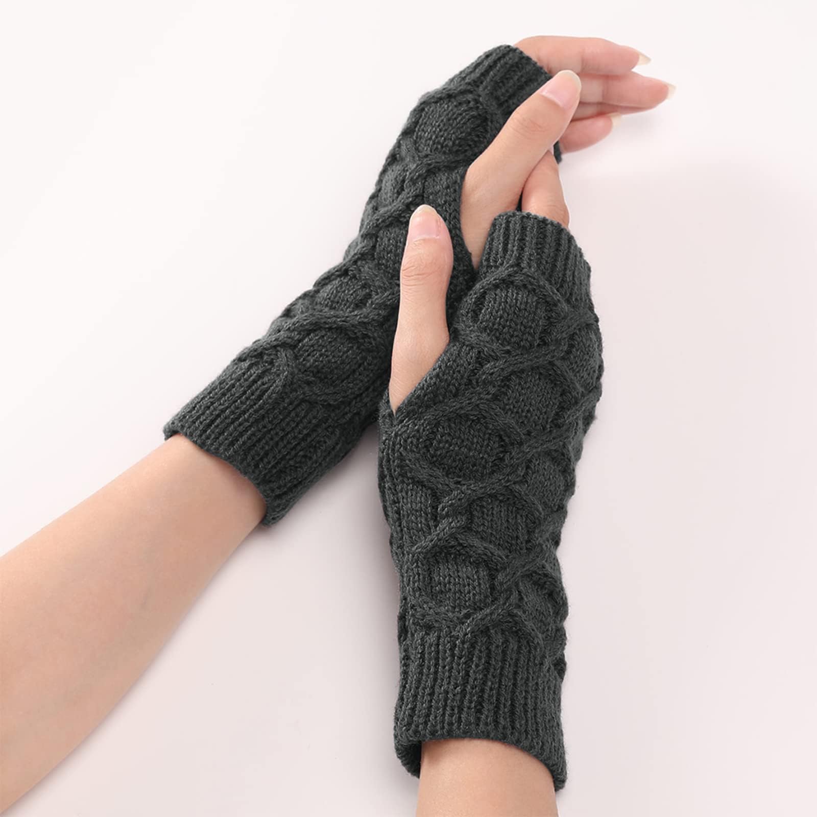Dsgzkk Knitted Hand Gloves Stretchy Wrist Length Fingerless Arm Warmer Half Finger Mittens Unisex Short Winter Warm Gloves