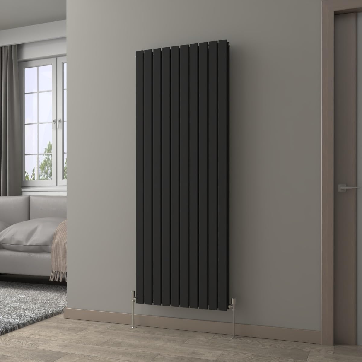 Nrg Black Vertical Radiator 1800X680mm Double Flat Panel Central Heating