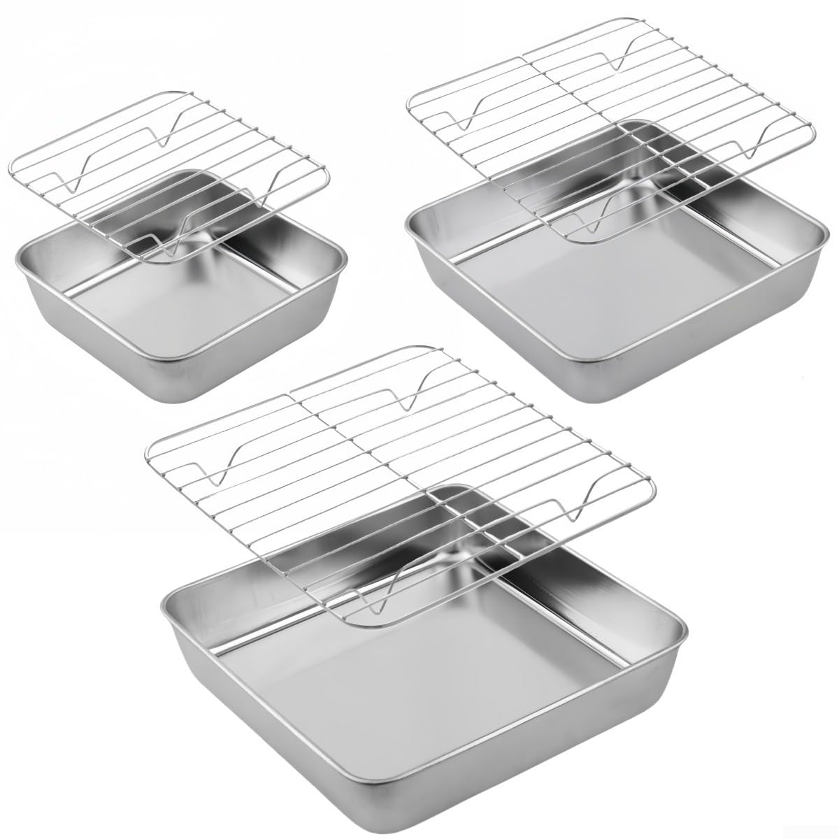 Plaque de cuisson carrée en acier inoxydable avec grille de refroidissement - Pour rôtir la dinde - 24 cm