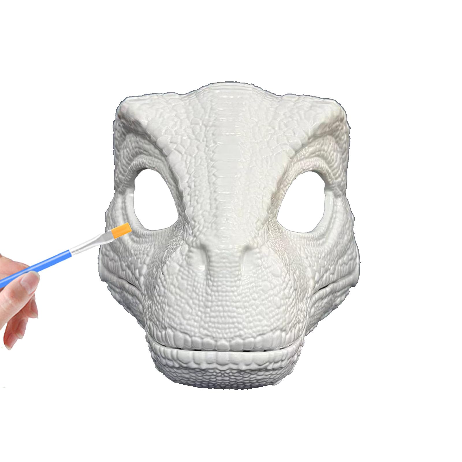 Cosfyte Hard Plastic Dinosaur Mask, Velociraptor Mask with Roaring Sounds, Dinosaur Mask Moving Jaw, Moving Mouth Dino Raptor Mask for Halloween Christmas Party Carnival,White Mask for DIY Art Craft