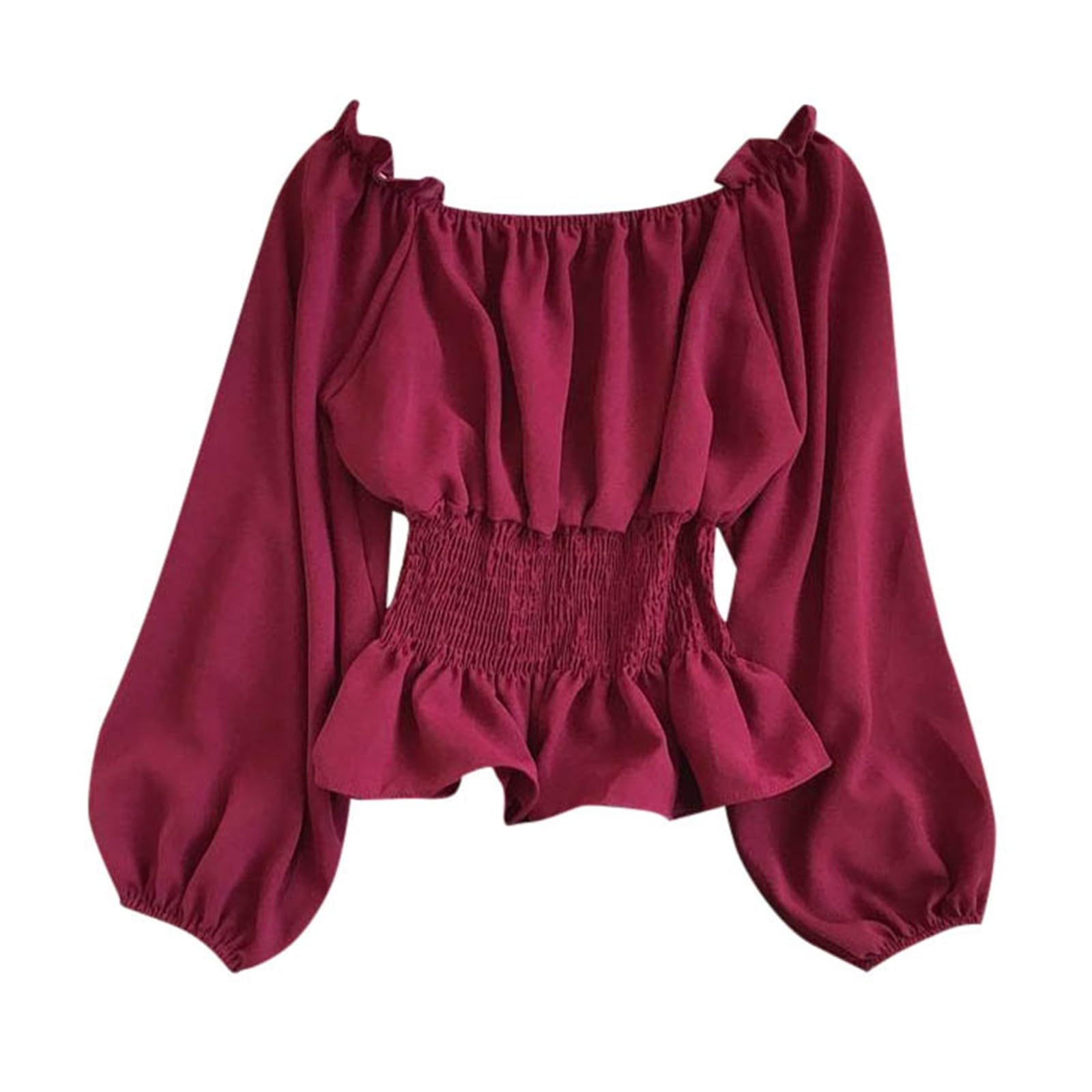 Medieval Women's Off Shoulder Shirt - Gothic Long Sleeve Steampunk Chic Court Vintage Tunic Solid Colour Renaissance Victorian Halloween Carnival Cosplay Casual Short Top, brick red, XL