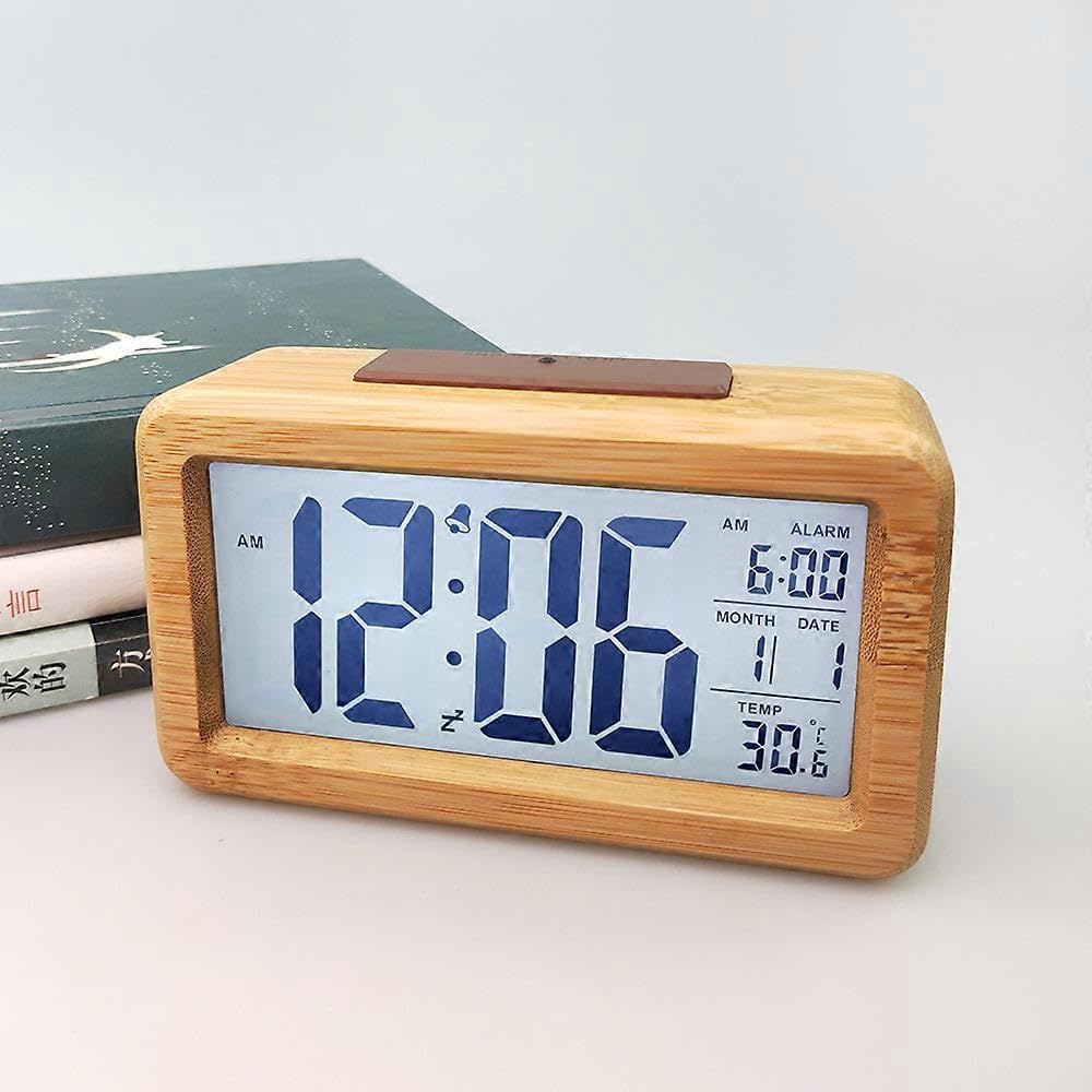 Horloge en bois réveil numérique LED affichage température