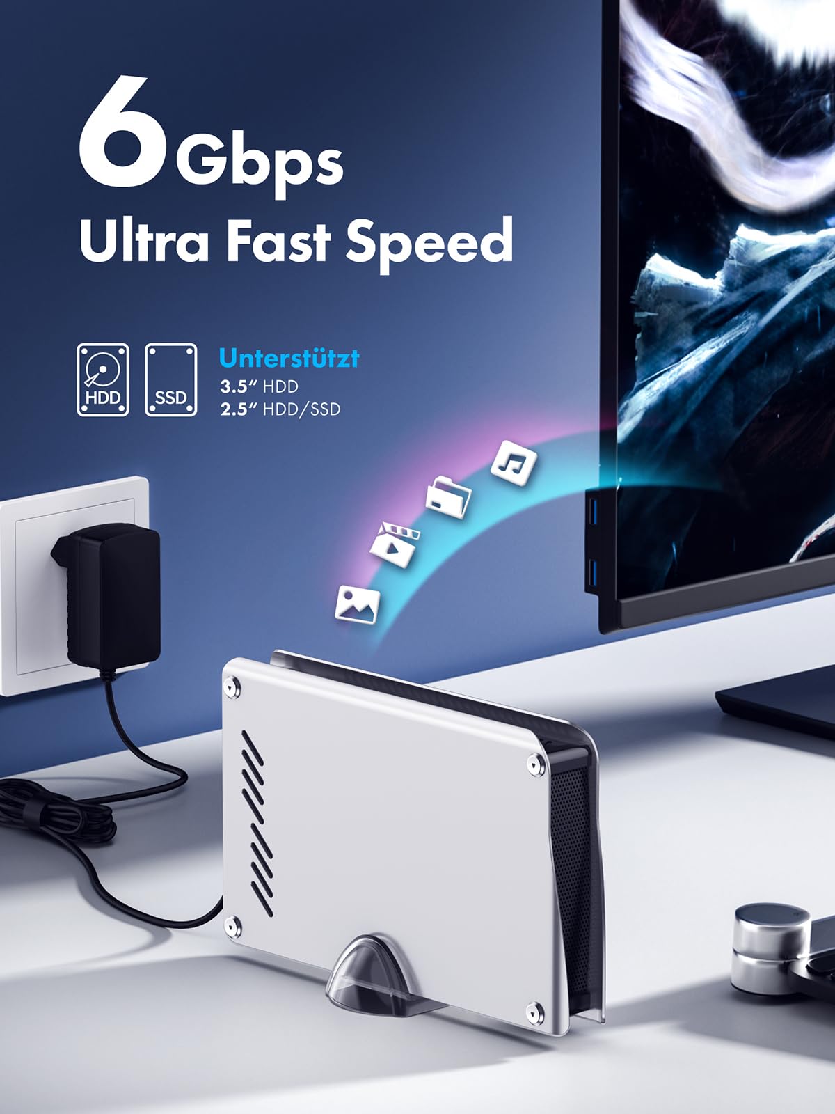 GRAUGEAR Disco rigido esterno da 8 TB in alluminio per PS5, PS5 Slim & Pro HDD da 3,5 pollici, formattato per PS5/PS4, ideale per giochi e spazio di archiviazione
