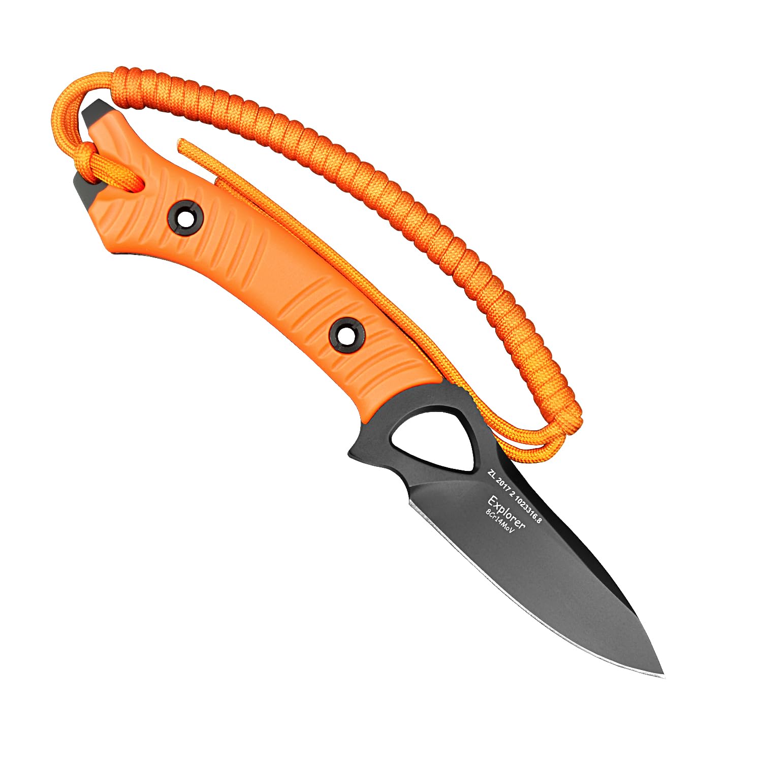 TONIFE Explorer Couteau à Lame Fixe avec Gaine 8cr14mov Lame Couteau de Survie Multifonctionnel Manche en Nylon Renforcé de Fibre de Verre pour Couteau EDC Extérieur(Orange+Noir Titane)