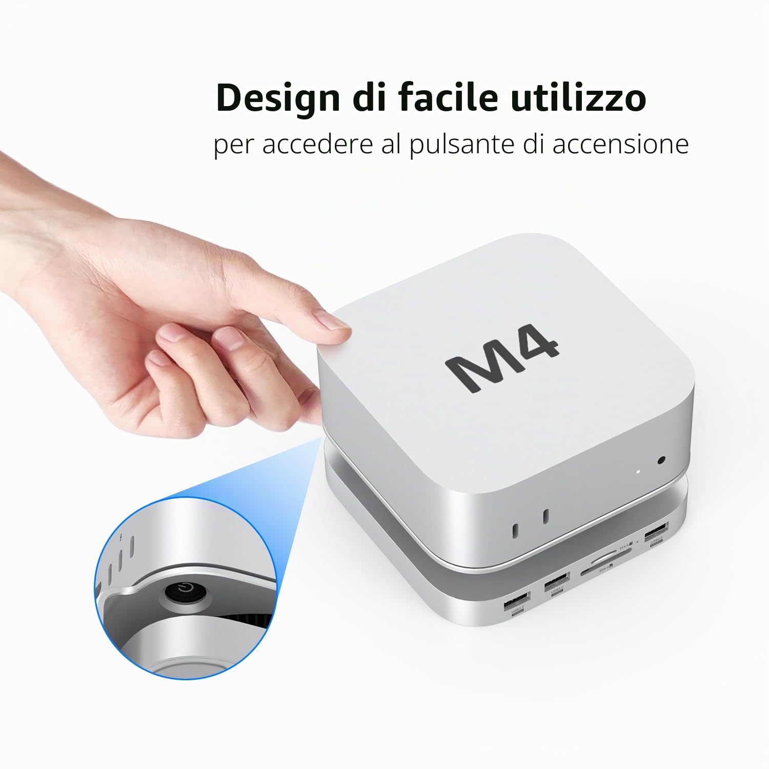 AKKYAJAURE Docking Station per Mac Mini M4/M4 Pro, 10 in 1 Hub e supporto in alluminio con custodia SSD M.2 NVMe,10 Gbps USB-A*2, lettori di schede SD/TF, USB 2.0