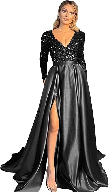 DELEND Women's Sexy V Neck Prom Dresses 