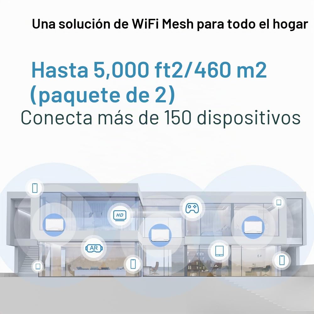 Mercusys Halo H27BE(2-Pack) - Mesh Wi-Fi 7 BE3600Mbps Dual-Band, 2.5G Puerto WAN/LAN, 2 Puertos LAN Gigabit, Cubiertos hasta 650m2, 4K-QAM, MLO, Multi-RUs, Control por App, 2 Unidades