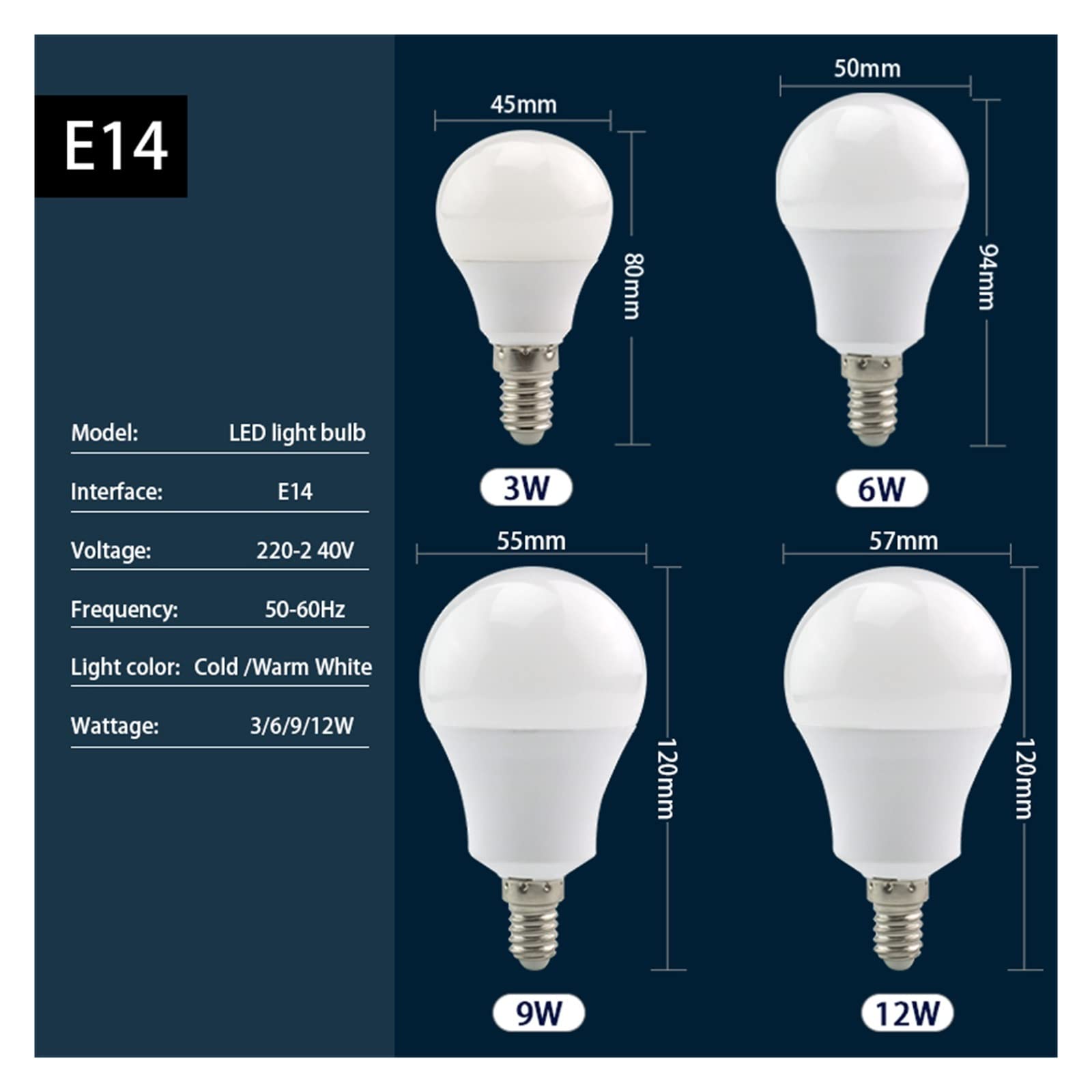 6 sztuk/partia żarówki LED lampa E27 E14 AC 220V żarówka 24W 20W 18W 15W 12W 9W 6W 3W Lampada salon żarówka Led do domu światło dzienne Lucky (Color : Cold White, Size : 220V-E14-12W)