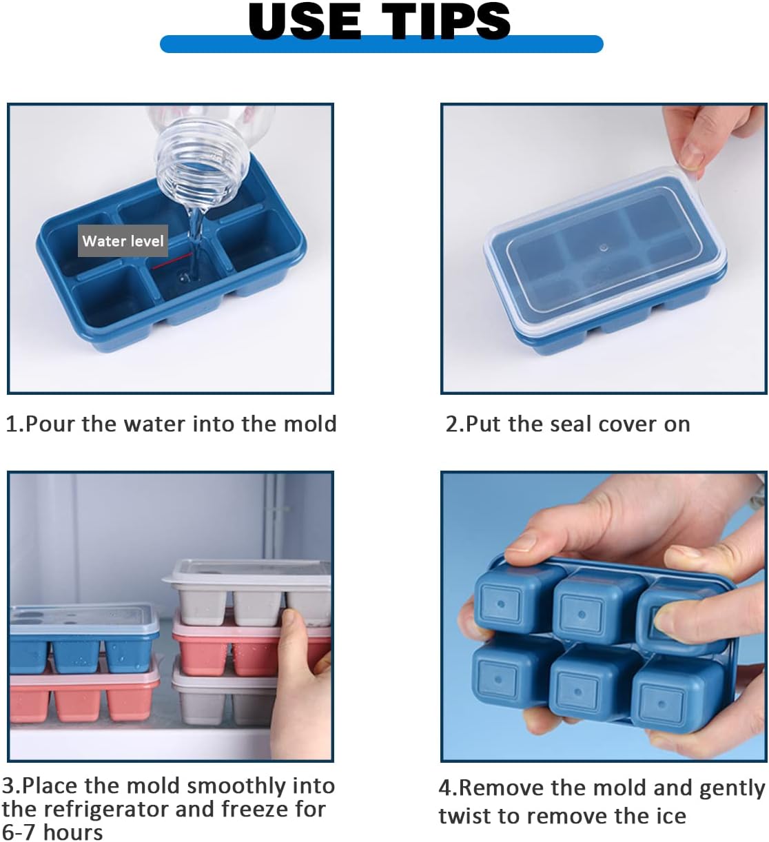 Ice Cube Trays 2 Pack - Mini Size Silicone Ice Cube Molds with Removable Lids Reusable and BPA Free for Whiskey, Cocktail, Stackable Flexible Safe Ice Cubes