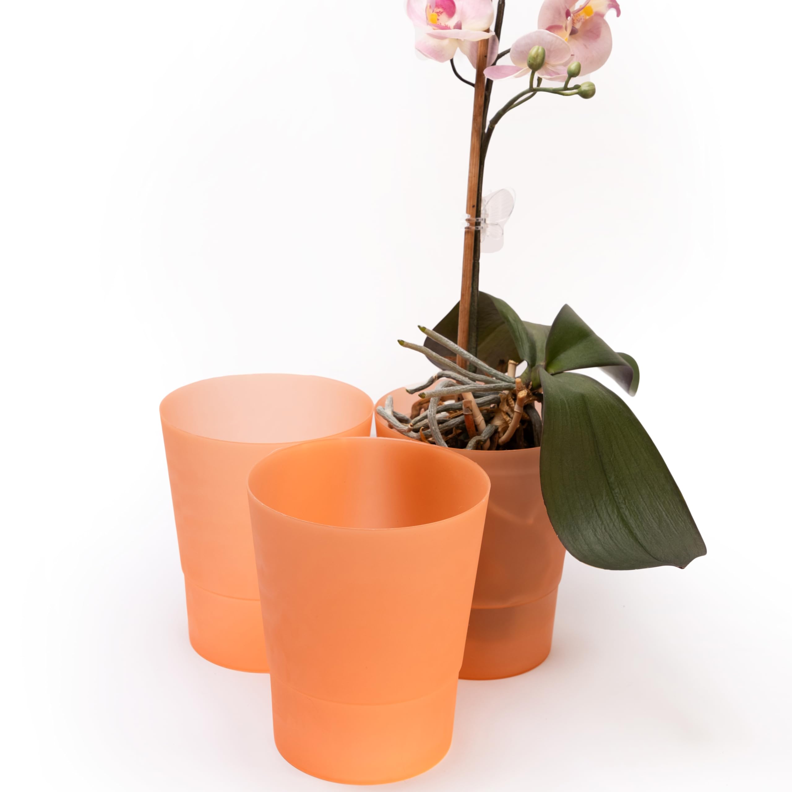 Home Garden Ornaments small orchid pots 12cm / 4.7 inch – Set of 3 Decorative Plastic Plant Pots Indoor, Flower Pots with Matte Finish (Orange)