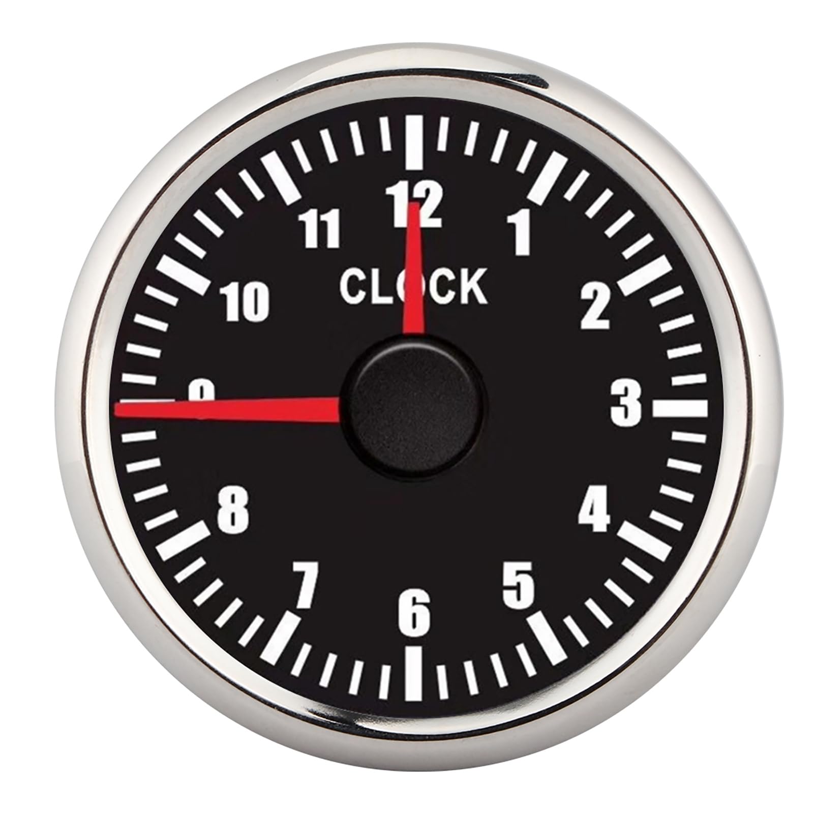 Indicador de Reloj de 52 Mm, Contador de Horas Universal de 0 a 12 Horas con Luz de Fondo Roja para Automóvil, Barco, Yate, Esfera Negra, Marco Plateado (Bisel plateado con