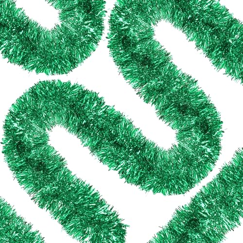 Image of 50 Ft Christmas Tinsel Garland Green Thick Tinsel Garland Xmas Tree Decorations Metallic Tinsel Twist Garland for Christmas, Birthday, Party Decor Indoor Outdoor Party Supplies