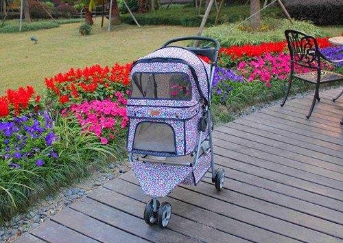 New BestPet Pink Leopard 3 Wheels Pet Dog Cat Stroller w/RainCover