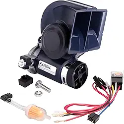 FARBIN Buzina de Trem 12V 150DB com Bomba de Ar, Universal para Caminhão, Carro, Barco, Van, SUV, RV, Motocicletas Off-Road, Preto/Azul/Vermelho, Plástico + Cobre