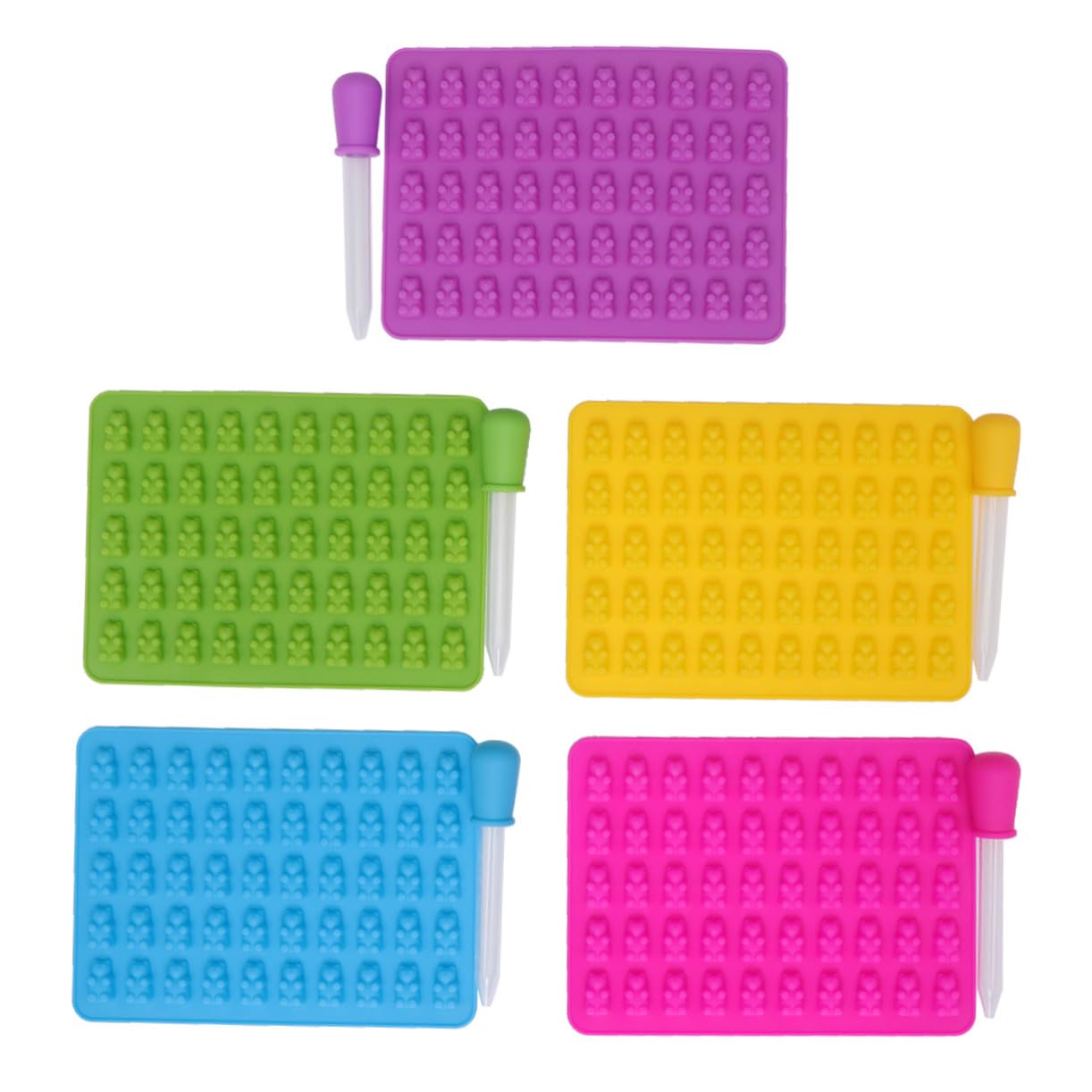 POPETPOP 5sets Stampo in Silicone per Cioccolato Forma di Orso con Contagocce per Caramelle Gommose o Zucchero Dimensioni Mini Facile da Usare e Pulire